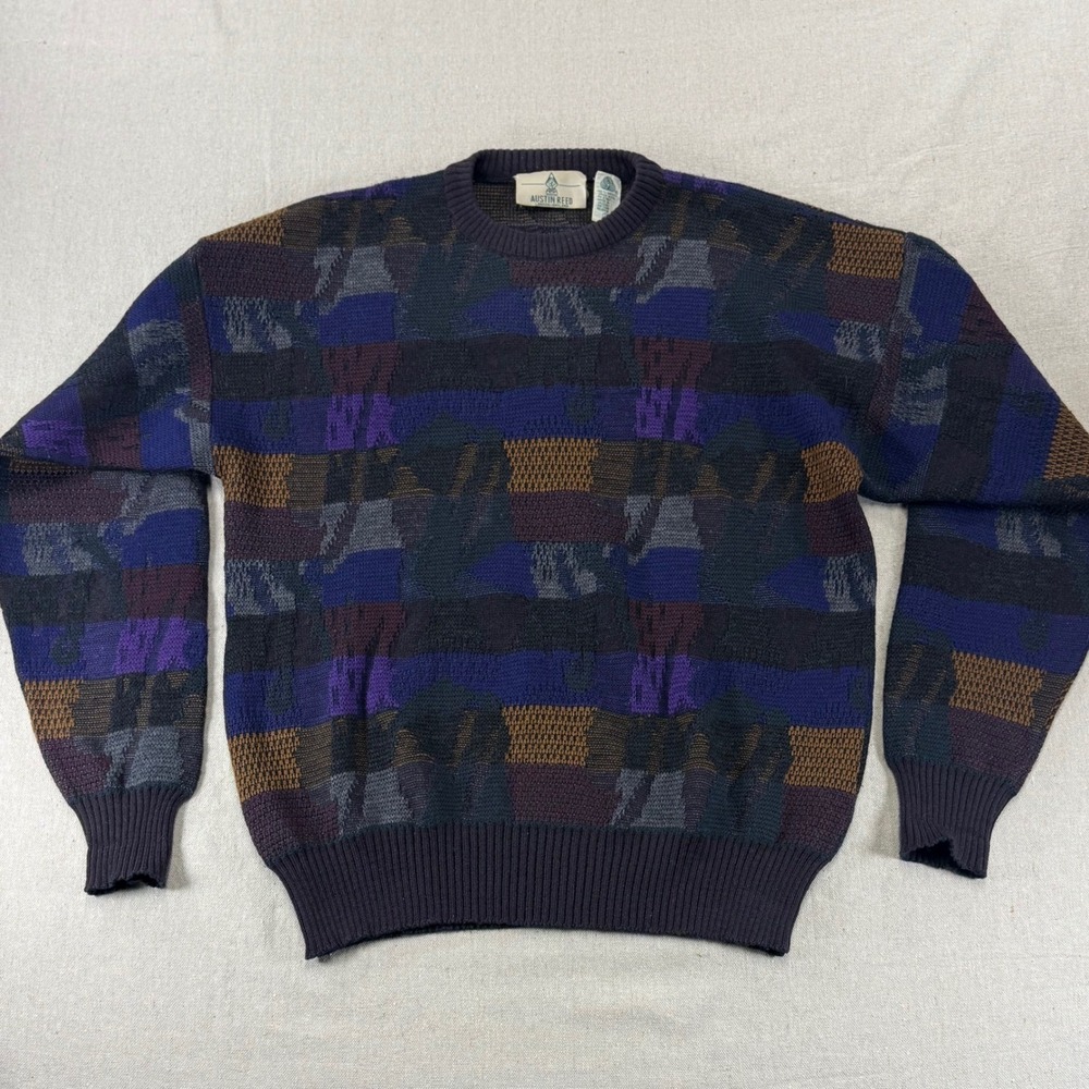 Austin Reed Mens Abstract Geometric 100% Merino Wool Sweater Grandpa Large